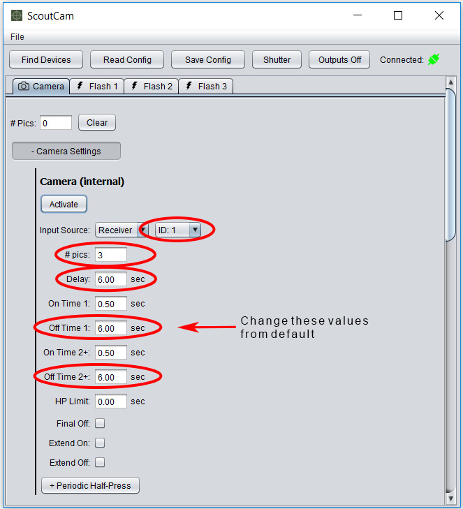 Scout CamBox App - Camera Settings for Stills