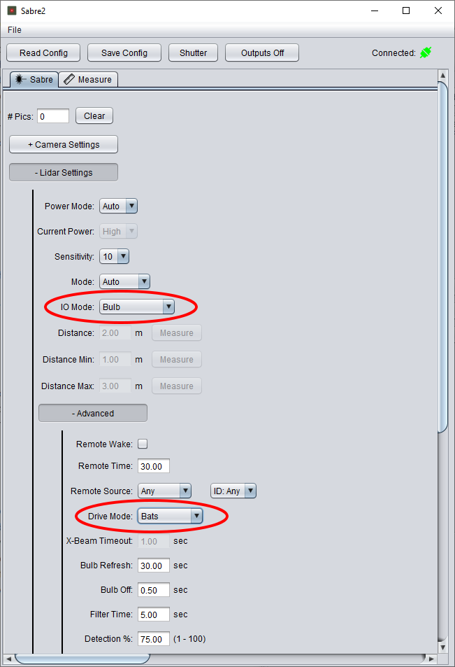 Sabre II settings for controlling your camera and external flash